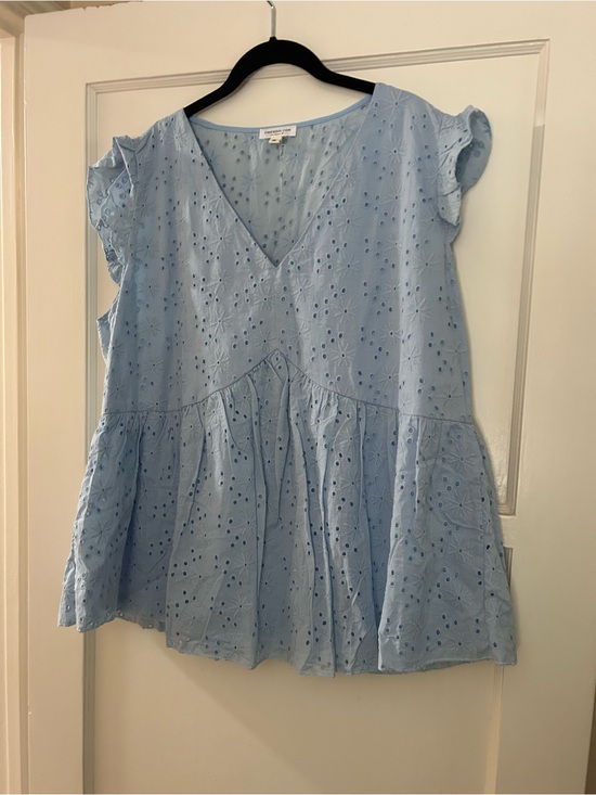 Chic Soul Tops - Chic Soul eyelet top, blue, 2X